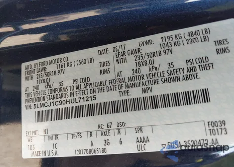 2017 Lincoln Mkc Premiere from USA, damaged, VIN 5LMCJ1C90HUL71215